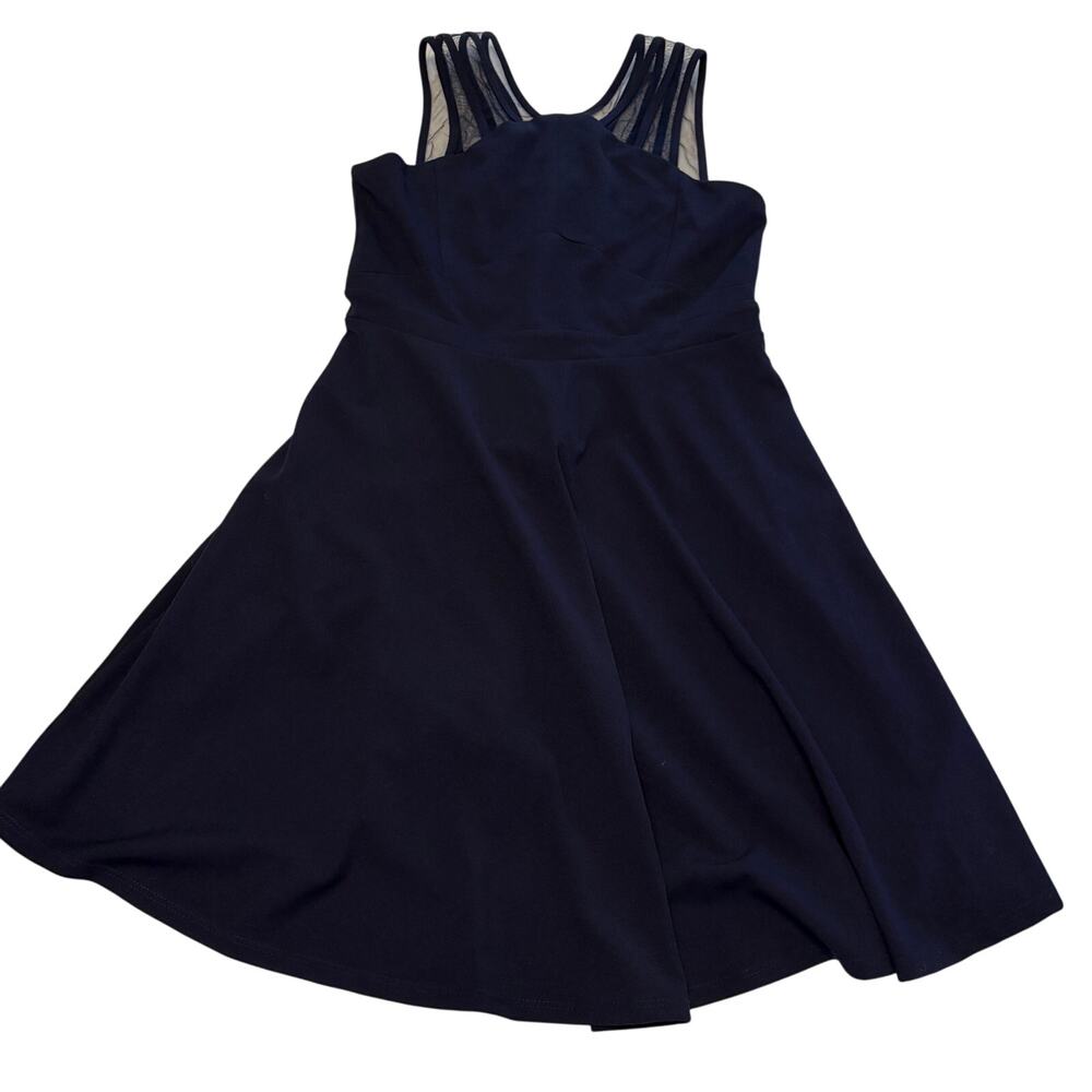 Nickie Lew Navy Mini Illusion Dress Sleeveless Sheer Panel SZ 16 Fit & Flare